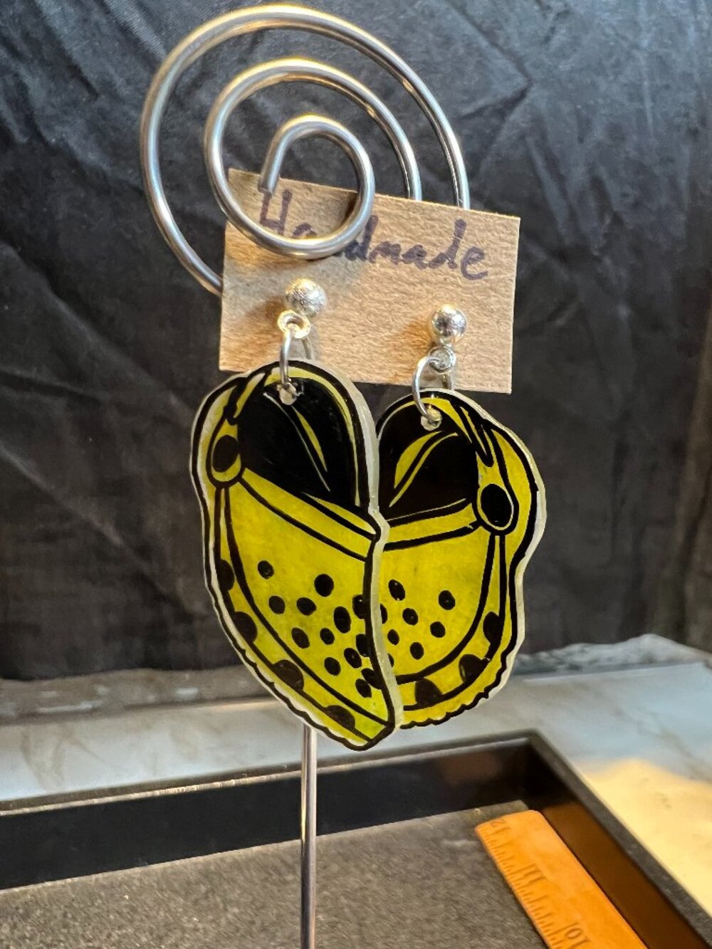 Yellow Croc Earrings, Sport Mode, Stainless Posts, OOAK